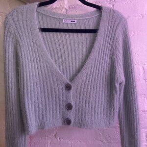mint green fuzzy cardigan